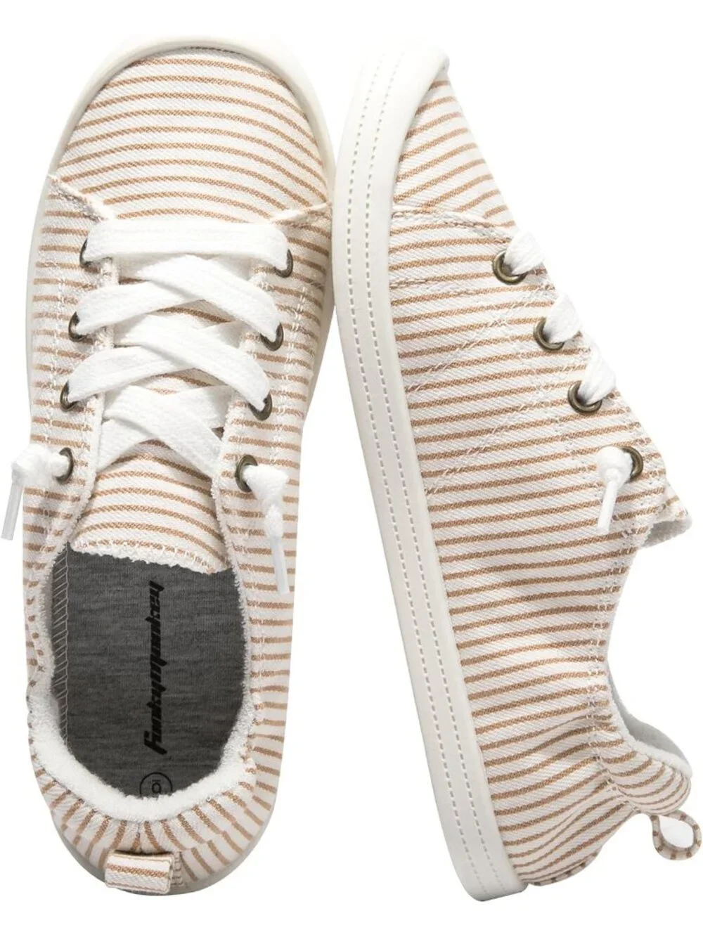 Women's Beige Stripe Comfortable Lace-Up Flat Breathable Walking Casual Sneakers